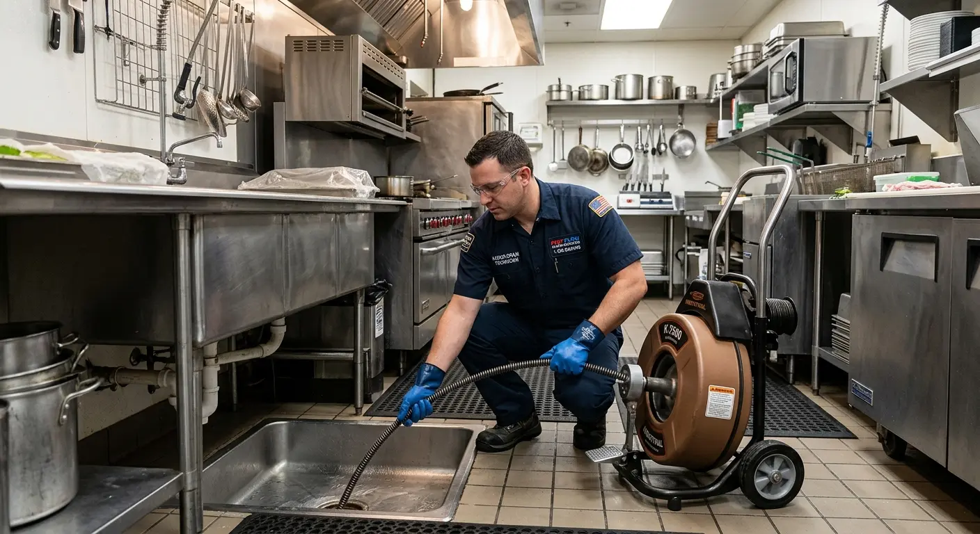 Commercial drain cleaning service in a restaurant kitchen in Davenport